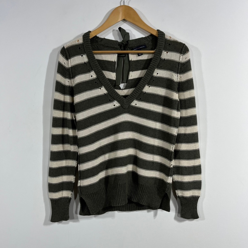 Banana Republic Green Granola Fisherman Striped Cotton Sweater Womens MP Coastal